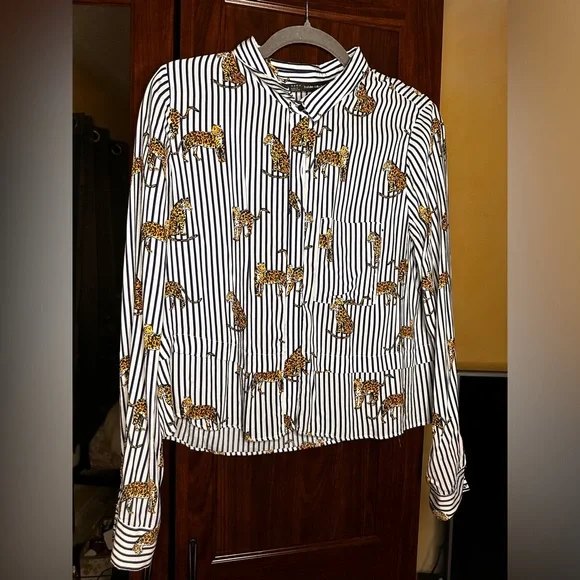 Zara Trafaluc collection Leopard Striped Button-down Long  Sleeve size M - Picture 2 of 8